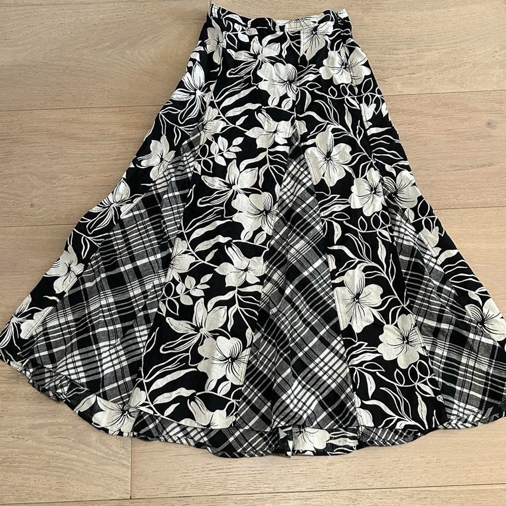 floral and plaid maxi skirt